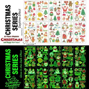 Luminous Christmas tattoos with Santa and reindeer designs showing day and night effects