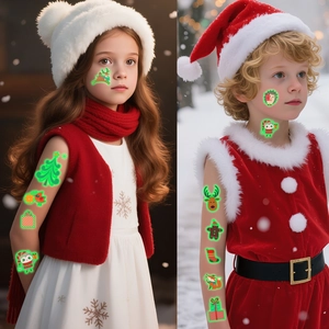 Luminous Christmas tattoo stickers for kids featuring Santa and Reindeer designs