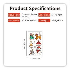 30pcs set of Christmas cartoon tattoo stickers featuring elk and snowman, 5.7x9.7cm each