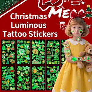 Luminous Christmas Temporary Tattoo Stickers Glow In The Dark Waterproof Cartoon Santa Reindeer Kids Festival Party Decor