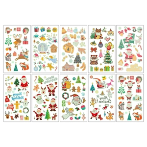 Luminous Christmas cartoon tattoo stickers featuring Santa, reindeer, and snowman patterns