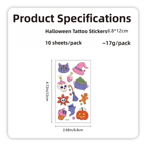 Halloween Tattoo Sticker Maße 6.8x12cm mit Motiven wie schwarzer Katze und Kürbis