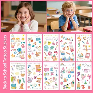 Autocollants de Tatouage Temporaires de Rentrée Scolaire pour Enfants Motif Animal Dessin Animé Papeterie Imperméables