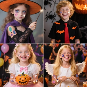 Halloween Tattoo Aufkleber für Kinder mit niedlichen Kürbis- und Geist-Motiven für Partys