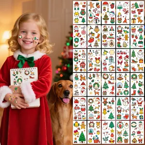 Temporary Tattoo Stickers Waterproof Cartoon Watercolor Christmas Halloween Party Favors Festive Body Art For Kids