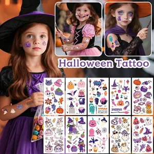 Cartoon Halloween Temporäre Tattoo Aufkleber Für Kinder Erwachsene Wasserdicht Kürbis Spinne Geist Fledermäuse Body Art Dekor