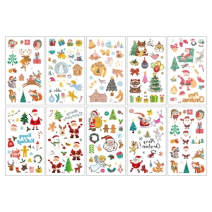 Set of 10 colorful cartoon Christmas temporary tattoos for kids party face decoration