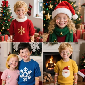Christmas theme cartoon temporary tattoos for kids with Santa and reindeer party designs