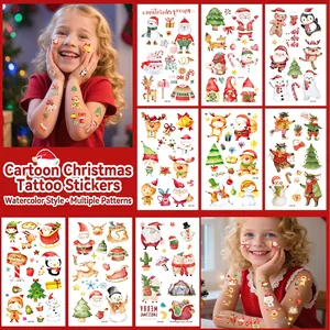 Christmas Temporary Tattoo Stickers Cartoon Santa Claus Snowman Reindeer Festive Body Face Art Stickers For Kids New Year Party Decoration