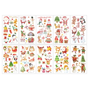 Set of 10 festive Christmas temporary tattoos for kids with Santa and reindeer designs