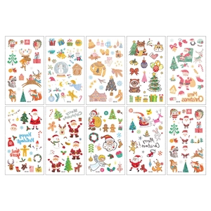 Lot de 10 tatouages temporaires de Noël pailletés avec Père Noël, renne et bonhomme de neige