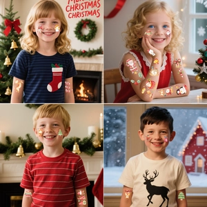 Tatouages temporaires de Noël pailletés pour enfants avec Père Noël et rennes