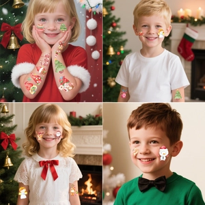 Tatouages temporaires de Noël pailletés avec gnomes et sapins pour enfants