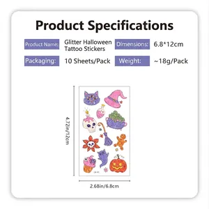 Glitter Halloween cartoon tattoo stickers featuring pumpkin and ghost designs for parties