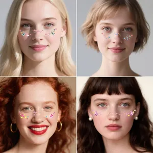 Tatuajes holográficos faciales de Pascua con pecas, conejos y mariposas decorativas