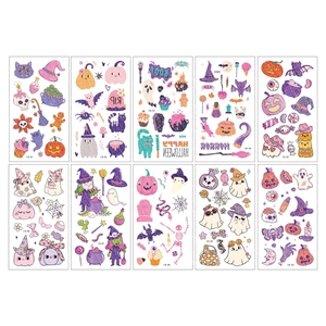 Glitter Halloween cartoon tattoo stickers set with ghosts and pumpkin designs