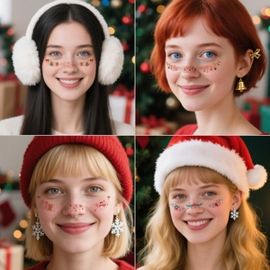 Süße Weihnachts-Gesichtstattoos für Kinder mit Weihnachtsmann, Schneemann und Rentier Motiven