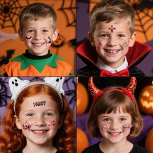 Tatouages temporaires d'Halloween pour enfants avec araignées 3D rouges et motifs effrayants
