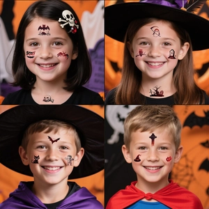 Tatouages temporaires d'Halloween pour enfants avec motifs 3D de citrouille et chauve-souris