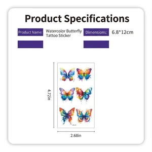 Colorful watercolor butterfly temporary tattoo stickers set of 10 sheets 6.8x12cm size