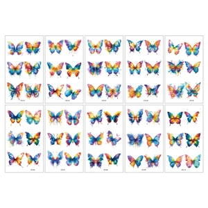 Set of 10 sheets colorful watercolor butterfly temporary tattoos for face and body art