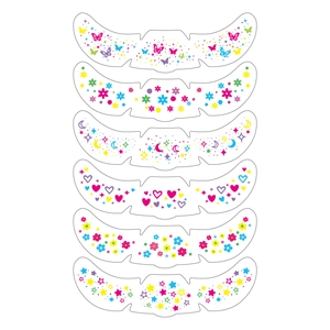 Set of colorful butterfly star and heart face stickers for makeup decoration on white backdrop