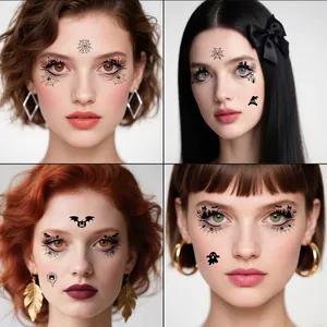 Tatuaggi temporanei per viso Halloween con ragnatela e pipistrello per trucco festivo