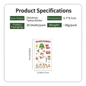 30pcs set of watercolor Christmas temporary tattoos with snowman and Santa designs