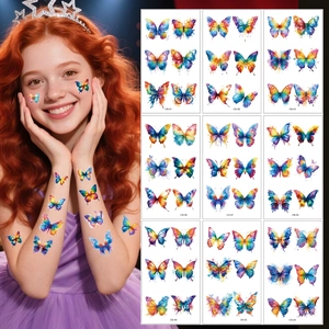 Watercolour Butterfly Temporary Tattoo Stickers Waterproof Colorful Rainbow Face Body Art For Kids Women Party Decor