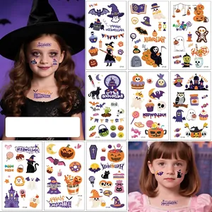 Adesivi Per Tatuaggi Temporanei Di Halloween Trasferimento D'acqua Impermeabile Ragno Zucca Cartone Animato Per Festa Bambini