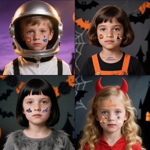Tatuaggi temporanei Halloween bambini con motivi a cartone di zucca, ragno e fantasmi