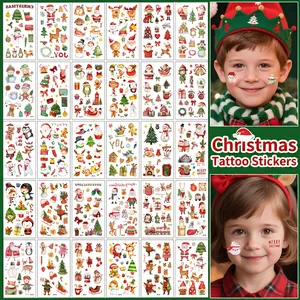 Christmas Halloween Temporary Tattoo Stickers Waterproof Cartoon Santa Snowman Reindeer Ghost Pumpkin Festive Party For Kids