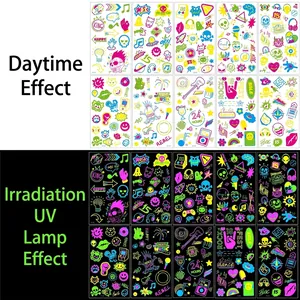 Tatouages temporaires réactifs aux UV avec motifs de musique et graffiti à effet lumineux