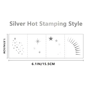 Silver foil freckle tattoo stickers with star patterns, size 15.5cm wide and 5cm high