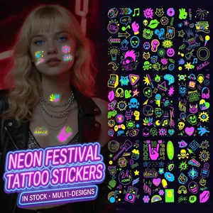 Tatouages Temporaires Fluorescents Néon Réactifs UV Imperméables Pour Festival De Musique Fête Rave Accessoires