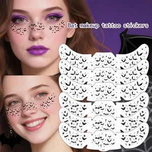 Halloween Face Tattoo Stickers Black Bat Stars Moon Cross Spooky Gothic Makeup Decoration For Women Cosplay
