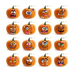 Halloween Pumpkin Face Tattoo Stickers Funny Cartoon Expressions DIY Decals For Holiday Party Decoration Kids Adults