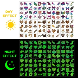 Glow-in-the-dark leopard print temporary tattoo stickers showing day and night luminous effects