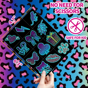 Macro detail of neon leopard print temporary tattoos with safe for kids label