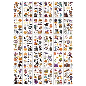 30-piece Halloween temporary tattoo set with cartoon pumpkins, ghosts, and bats