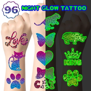 Luminous Leopard Print Temporary Tattoo Stickers Glow In The Dark Animal Heart Patterns Body Face Art Party Favors