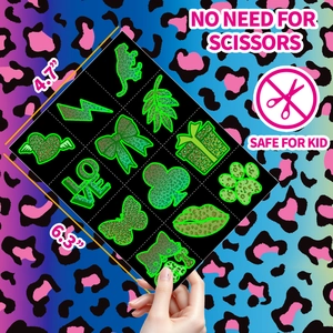 Luminous green leopard tattoo stickers for birthday parties in various heart and cat shapes