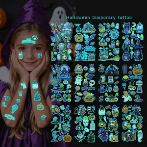 Halloween Temporary Tattoo Stickers Luminous Blue Glow In The Dark Waterproof Pumpkin Spider Ghost Horror Scars For Party