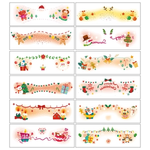 Detailed sheet of 12 cute Christmas cartoon tattoo stickers featuring Santa and reindeer