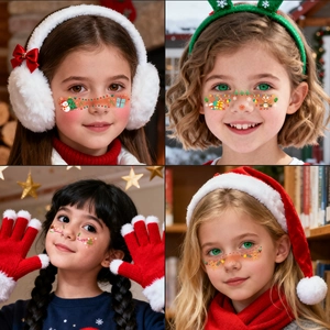 Christmas face stickers for kids with Santa and snowman patterns for holiday parties
