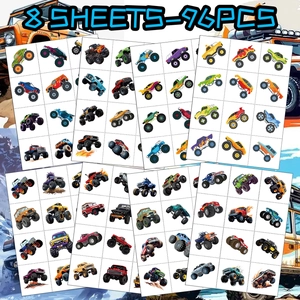 8 sheets set of 96 monster truck temporary tattoos for kids party favors stickers