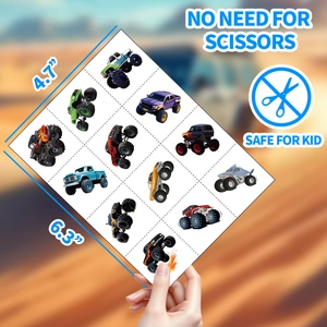 96 count monster truck temporary tattoos for kids featuring 12 unique cartoon car designs