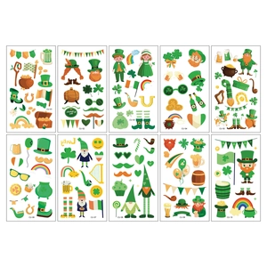 Set of 10 St. Patrick's Day temporary tattoo stickers with shamrocks and lucky icons