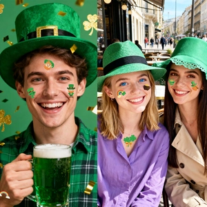 St. Patrick's Day temporary shamrock tattoos and green Irish festival facial stickers