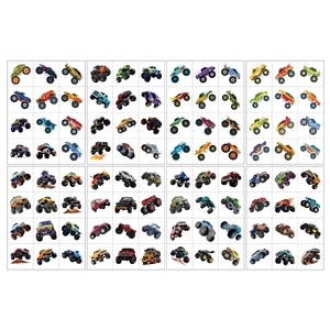 96 pieces of colorful cartoon monster truck temporary tattoos for kids party favors